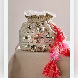 Free People Seasons Sparkle Mini Drawstring Bag with Pink Tassels
